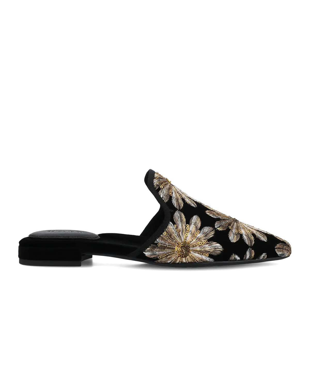 The Goldfinch 15 Mule - Black Gold Starburst Velvet